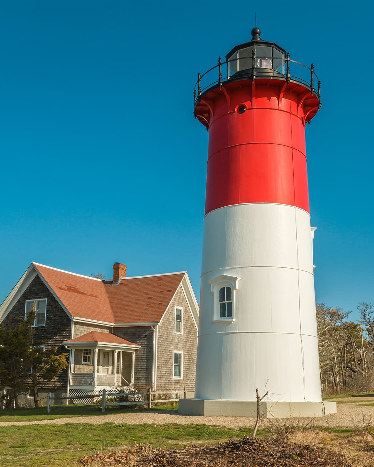 Nauset Light on Cape Cod National Seashore in Eastham - the iconic red-and-white lighthouse